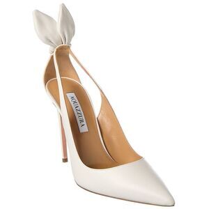 Aquazzura Bow Tie 105 Leather Pump, White
